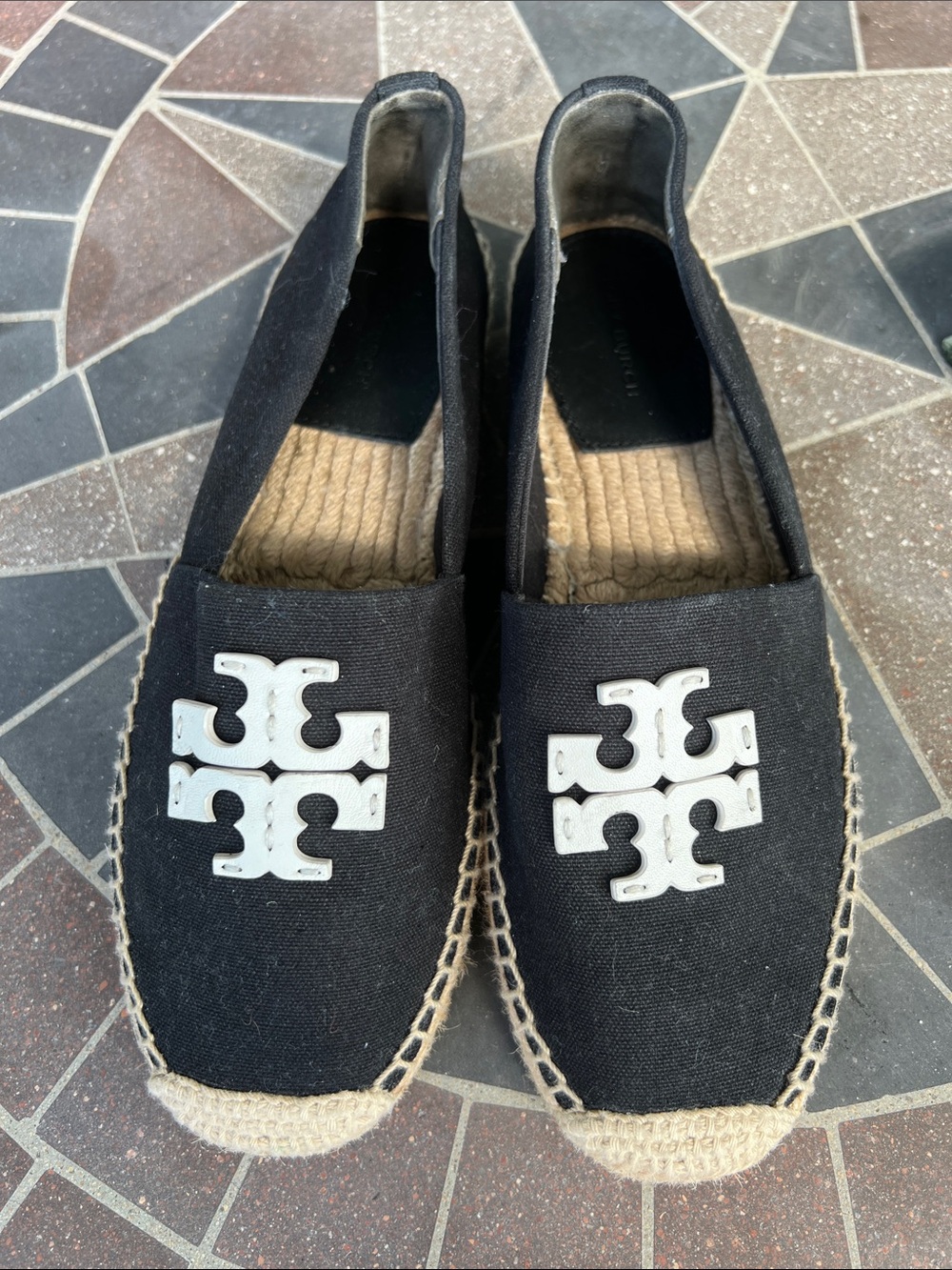 Tory Burch Weston Black Canvas Espadrille Slip-On Shoes